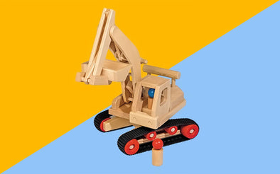 Fagus Holzspielzeug Bagger aus Holz | Holzfahrzeuge von Fagus eignen sich für Kinder ab 12 Monaten - durch die robuste Verarbeitung aus Massivholz sind sie prima für den Einsatz in der Kita geeignet.