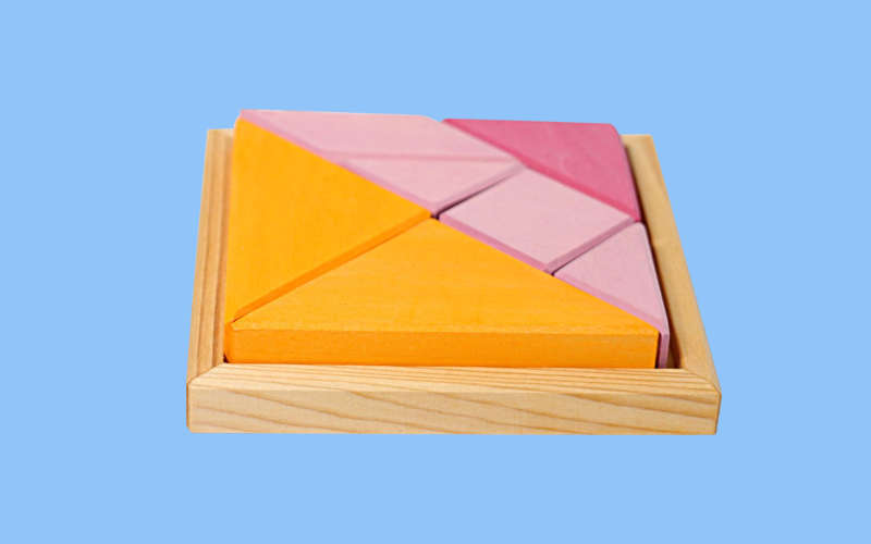 Grimms Tangram Puzzle in Rosa-Orange | Das Holzspiel zum Legen und Knobeln ist einer echter Geduldspiel Klassiker aus dem alten China und fördert Assoziationsfähigkeit und logisches Denken