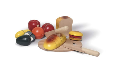 Nic Jumbo Frühstück aus Holz | Holzspielzeug Klettobst für Kleinkinder zum Schneiden lernen