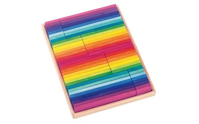 Nic Regenbogen Bauklötze 64 Teile Kasten | Holzspielzeug Baukasten von Nic/Glückskäfer