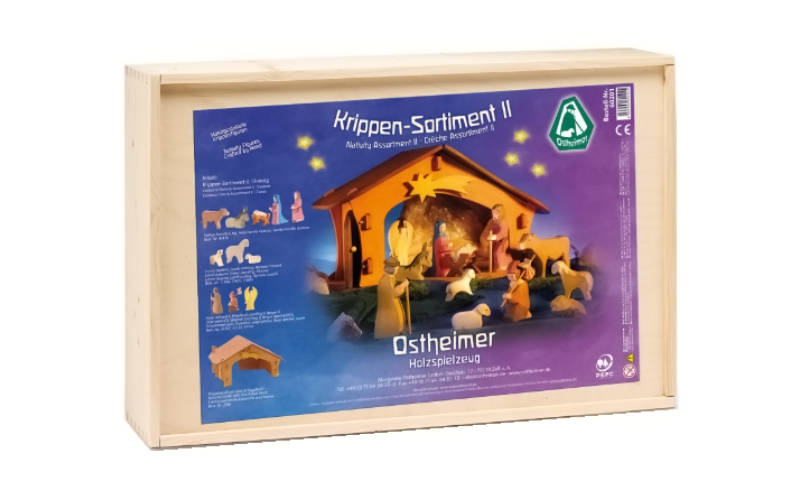 Ostheimer Krippe Set 2 | Holzspielzeug Weihnachtskrippe Komplettset mit Holzhfiguren