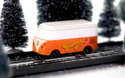 Spielzaugauto von Candylab Toys im VW Bus T1 Stil in oranger Farbe mit Groovy Aufschrift - VW 
Van Groovy Orange