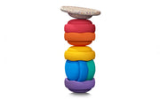 Stapelstein Rainbow mit Balance Board Confetti Stein | 7 Bewegungsspielsteine in Regenbogen sowie Confetti Farben