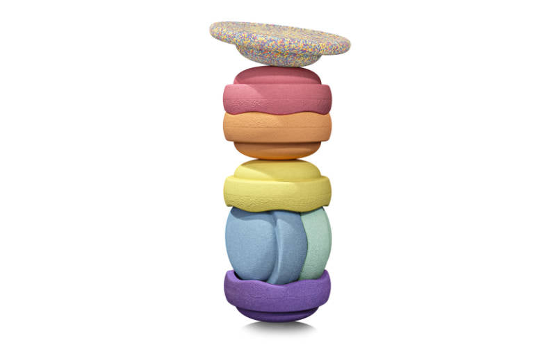 Stapelstein Rainbow Pastell mit Balance Board Confetti Stein | Bewegungsspielzeug für Kinder