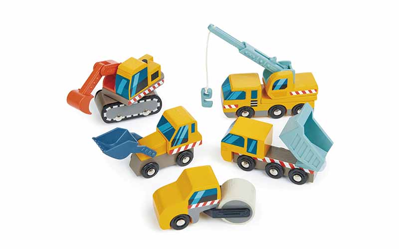 Baufahrzeuge für Holzeisenbahnen | 5-teiliges Baumaschinen Set aus Holz für Kinder von Tenderleaf