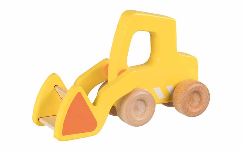 Wooden excavator by Goki | Wooden toy wheel loader for children from 2 ...